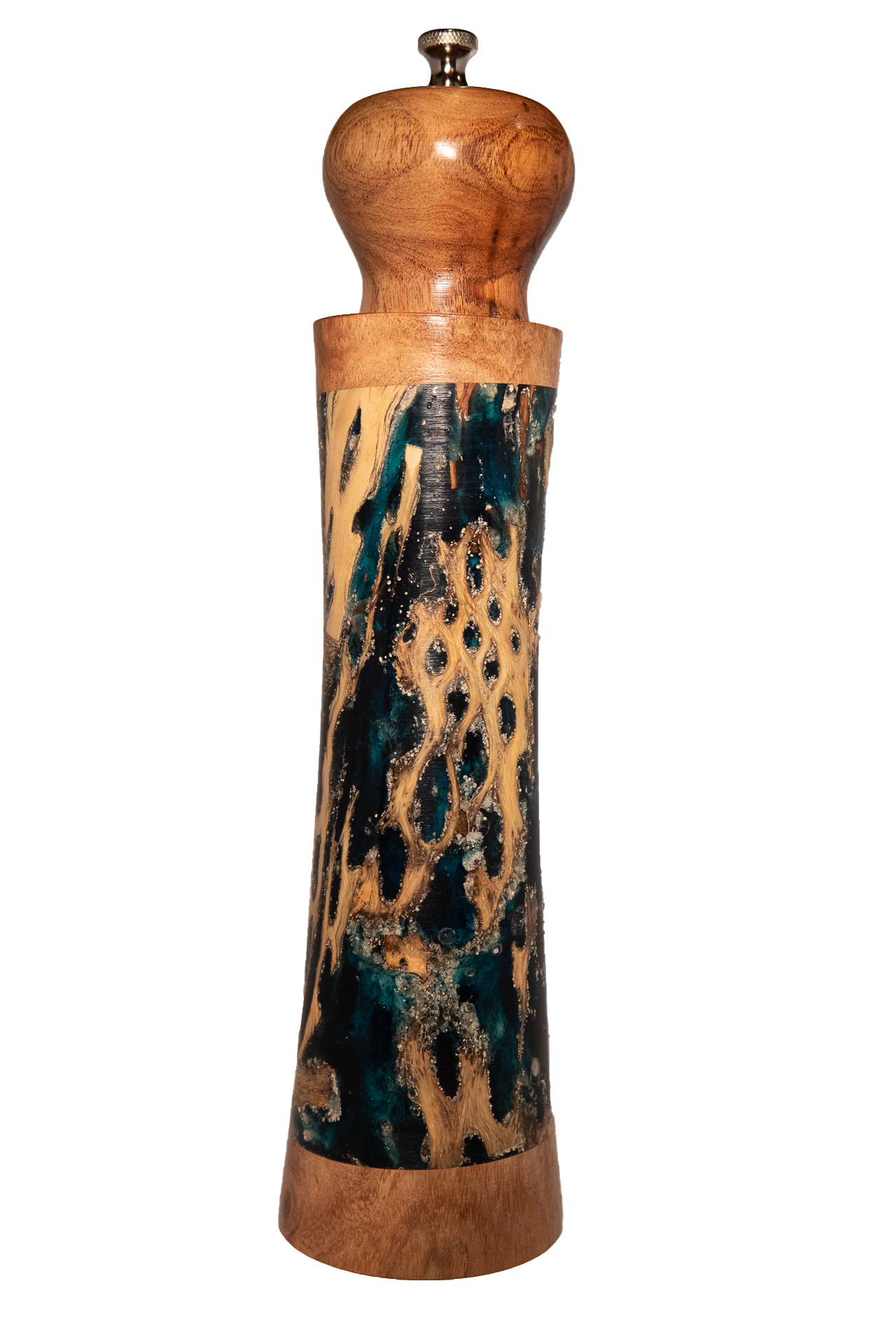 11" Pine Cones/Cholla Cactus Skeleton/Mesquite Bark cast in epoxy with Mesquite Wood Trim